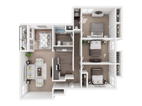 Floor plan for 3 beds, 2 baths, 1200 sqft